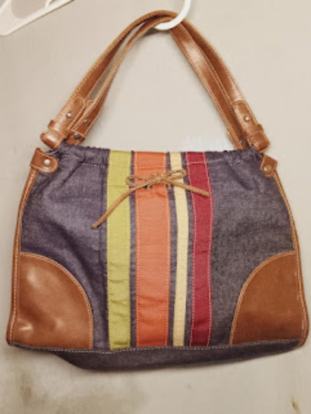 Denim and leather shoulder bag